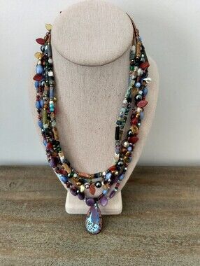 Multi-Color Beaded Statement Necklace with Teardrop Pendant (3 Necklaces )